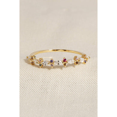 Rhinestone Studded Floral Ring - Gold