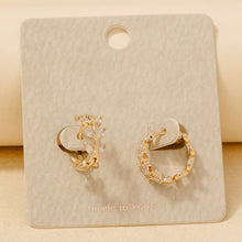 Rhinestone Oval Leaf Branch Hinge Hoop Earrings - Gold