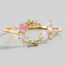 Gold Dipped Cz Moon Star And Butterfly Ring: G