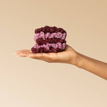 Ruched Lace Scrunchies 5pc Set - Cherry Lacquer & Dusty Pink