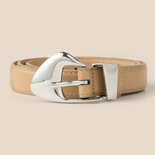 Fashion Warped Buckle Leather Belt - Gold/Brown