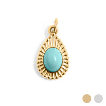 18K Gold PVD Stainless Steel Turquoise Tear Drop Charm Bar - Stainless Steel Silver
