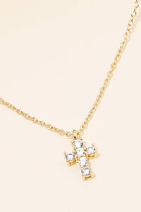 Rhinestone Cross Charm Chain Necklace - Gold