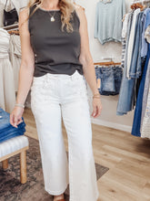 Maggie High Rise Crop Wide Flower Detail Pants - Cream