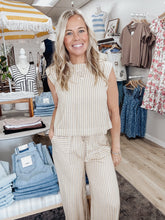 Driftwood Stripe Sleeveless Blouse Wide Leg Pant Set