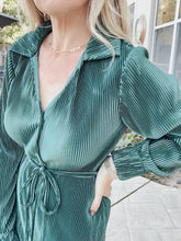 Fashionably Late Pleated Dress - Emerald Green