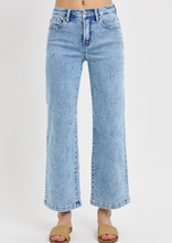 Hayden High Rise Wide Leg Embroidered Flower Denim Jeans