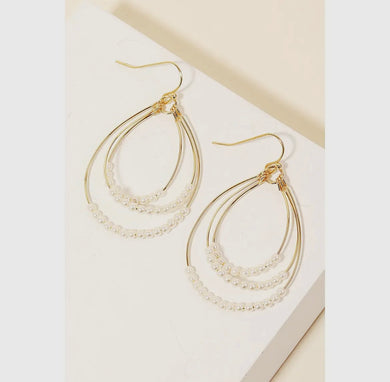 Pearl Beaded Layered Oval Dangle Earrings - Gold