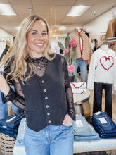 Westbury Cotton Linen Blend Vest - Black