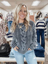 Retro Tide Cable Knit Pullover Sweater - Navy