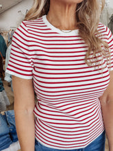 Boardwalk Stripe Short Sleeve Stripe Knit - Lobster Red