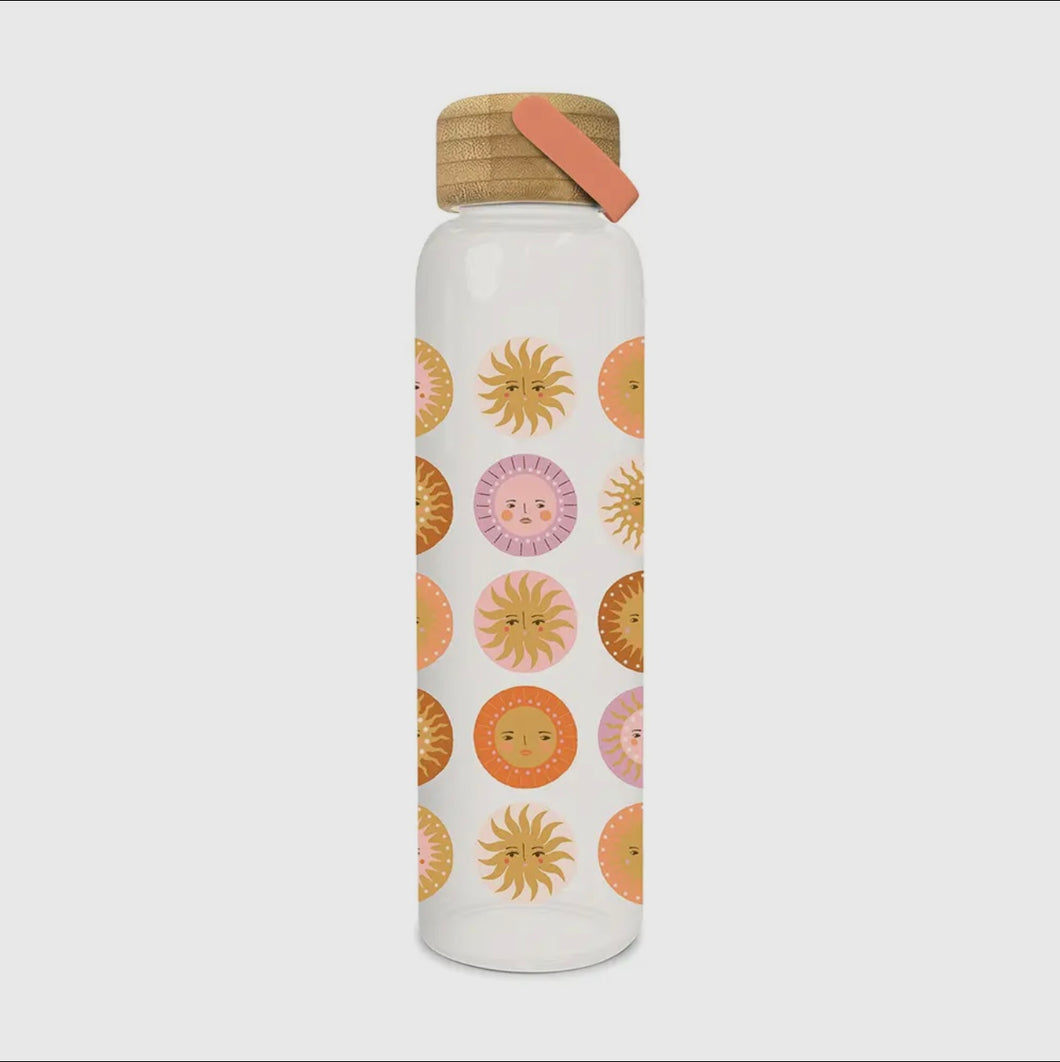 On the Sunny Side Glass Water Bottle with Bamboo Lid