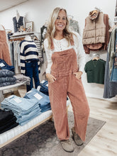 Cider Lane Terra Cotta Corduroy Barrel Overalls