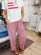 Firecracker Gingham Pattern Elastic Band Waist Pants