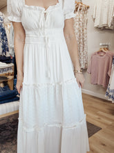 Willowbrook Eyelet Contrast Pattern Front Tie Tiered Midi Dress - Cream