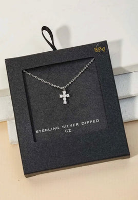 Pave Crystal Cross Necklace - Silver