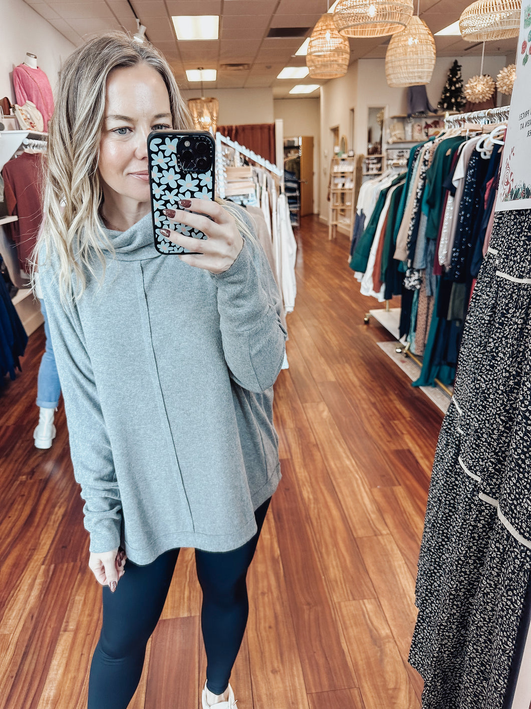 Ultra Soft Cowl Neck Top - Heather Grey