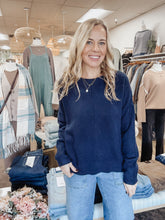 Winfield Solid Crewneck Front Seam Knit Sweater - Navy