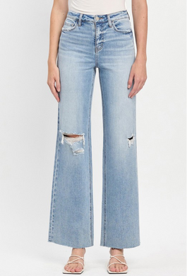 Ria High Rise Wide Leg Full Length Denim Jean