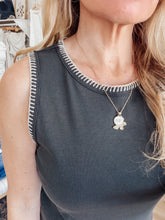 Sutton Stitch Mini Ribbed Knit Top with Stitch Detail - Charcoal