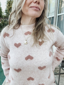 Blush Sweater with Mauve Hearts