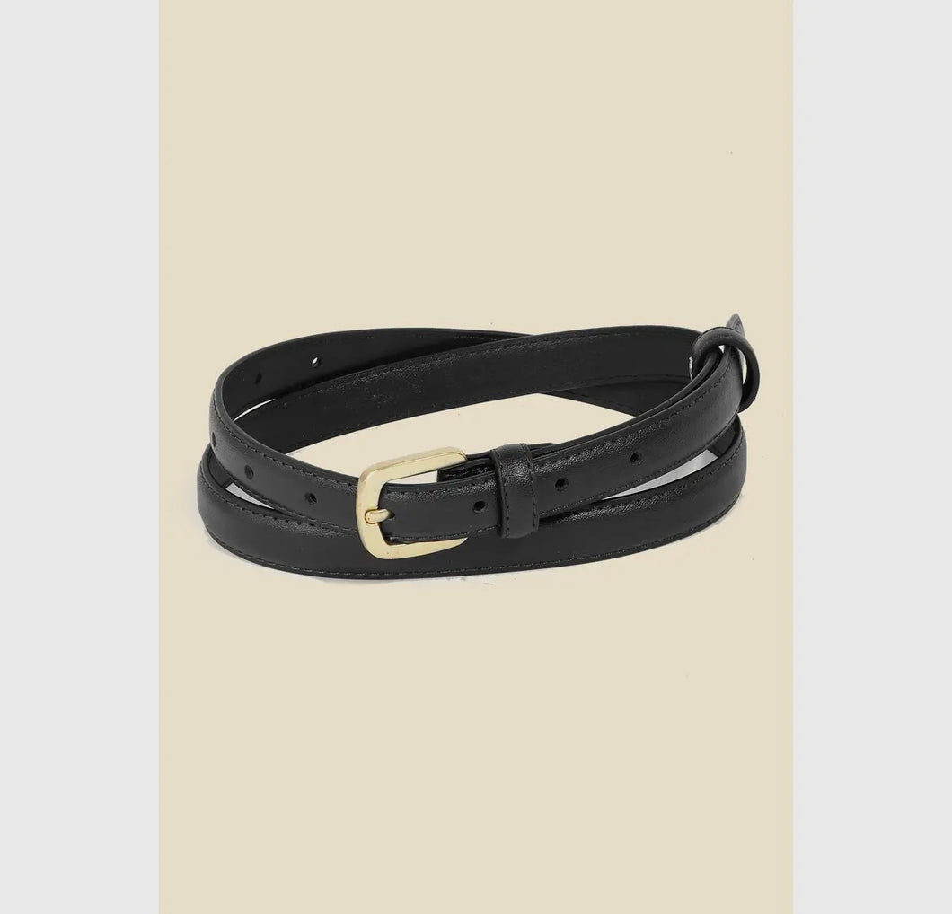 Thin Faux Leather Belt - Black