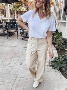 Twill Pant with Pocket Detail - Oatmeal