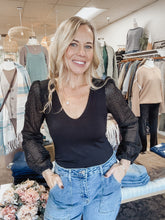 Whitmore Double Lined Bodysuit with Lace Sleeve Detail - Black