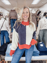 Sunset Color Block Sweater Top - Banana/Navy