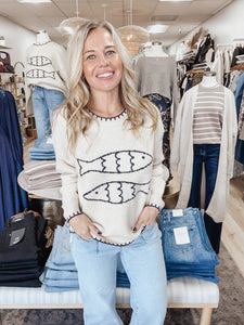 Sailfish Fish Pullover Sweater with Stitch Detail - Taupe
