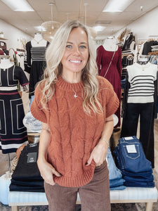 Autumn Orchard Cable Knit Sweater Vest - Pumpkin