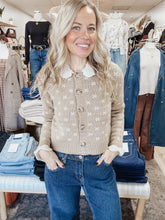 Sweet Bramble Knit Collar Sweater with Knit Cuff Detail - Khaki