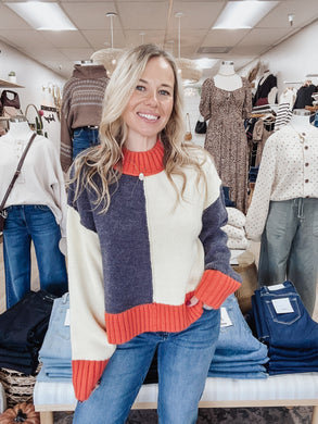 Sunset Color Block Sweater Top - Banana/Navy