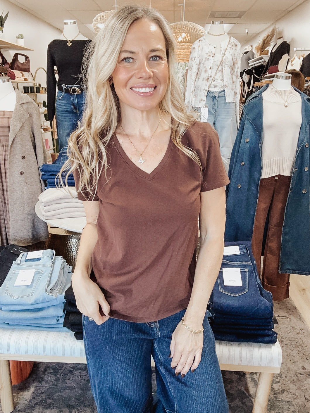 Everyday Cotton V-Neck Tee - Chocolate