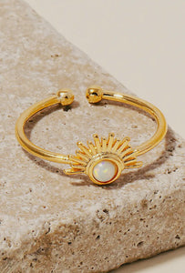 Gold Dipped Sunshine Opal Stud Open Band Ring - Gold