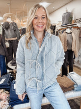 Brighton Quilted Denim Jacket with Tie Detail - Light Wash