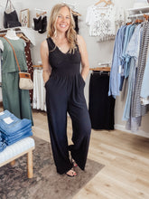 Moonlit Ease V Neck Sleeveless Wide Leg Jumpsuit - Black