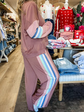 Clearwater Stripe Jogger Bottom - Dark Mauve