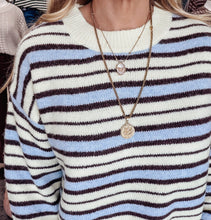 Hartley Multi-Color Stripe Crewneck Knit Sweater - Butter Yellow/Blue