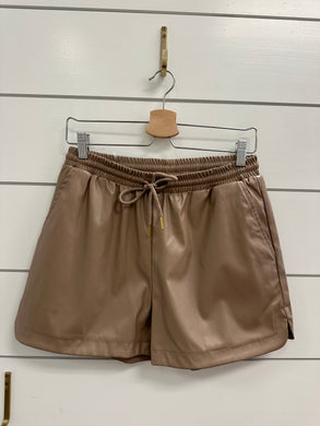 FINAL SALE Let's Go Girls Faux Leather Shorts - Light Brown