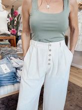 Coastal Errands Soft Linen High Waist Elastic Back Pant with Button Detail - Natural