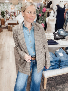 Easy Rider Button Down Extended Shoulder Chambray Top