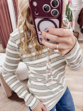 Ellis Stripe Crew Neck Long Sleeve Striped Top - Cream/Taupe