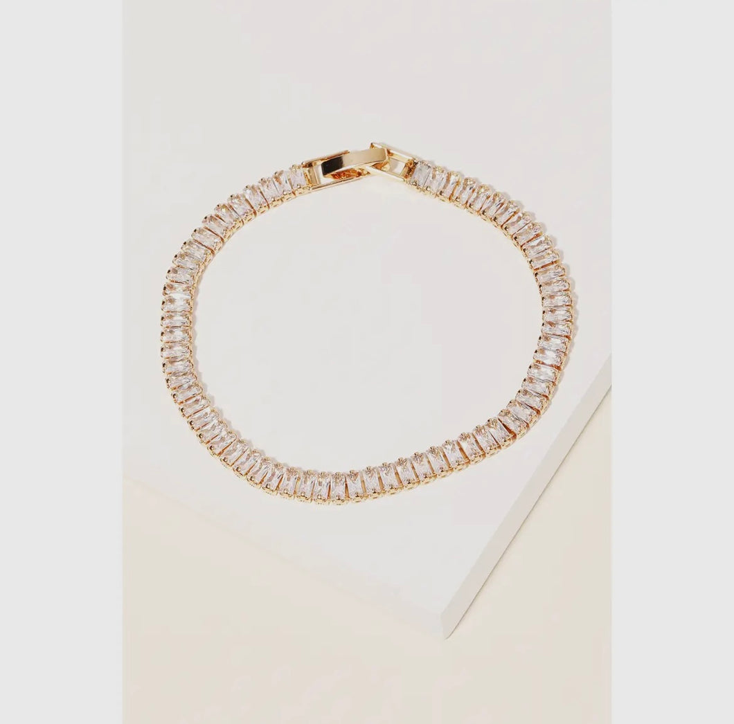 Baguette Rhinestone Tennis Bracelet - Gold