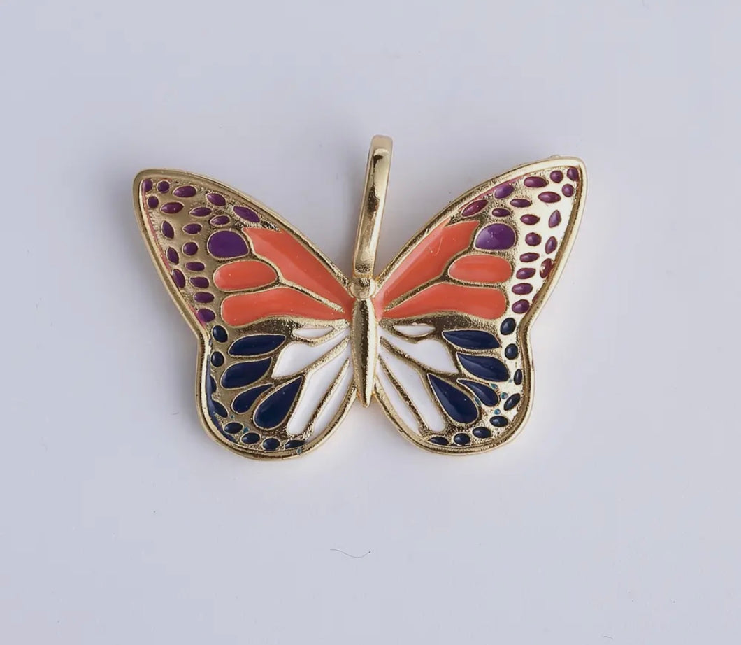 Enamel Monarch Butterfly Charm Bar - Gold Fill