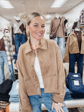 Sandstone Vegan Suede Collared Button Down Cropped Jacket - Camel