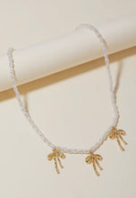 3 Metallic Ribbon Bow Charms Pearl Beaded Necklace - Gold