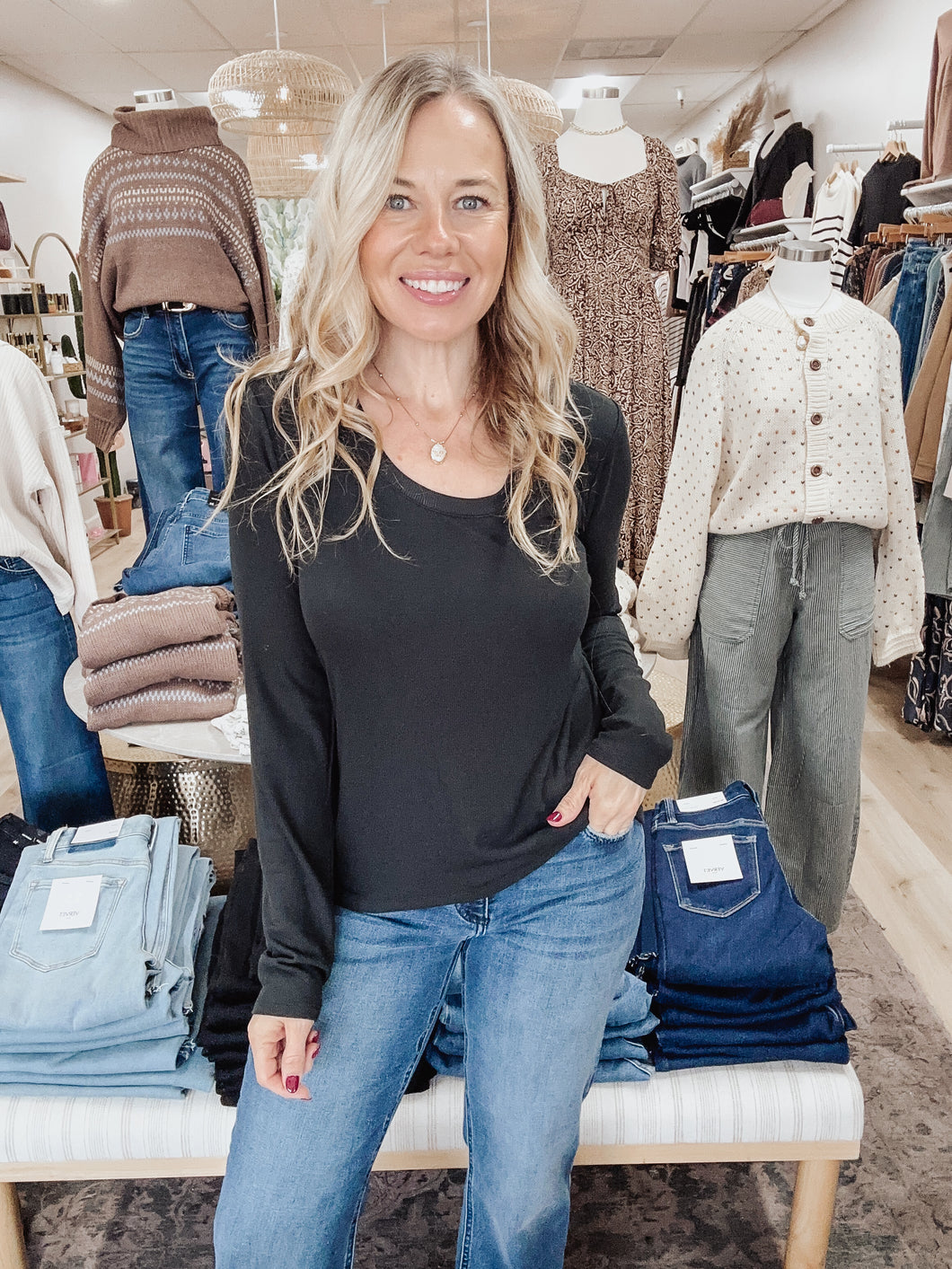 Sunday Soft Ribbed Top - Black