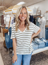 Everyday Striped Linen Blend Relaxed Fit V Neck - Dark Forest