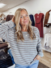 Tessa Exposed Seam Striped Round Neck Pullover - Dark Grey
